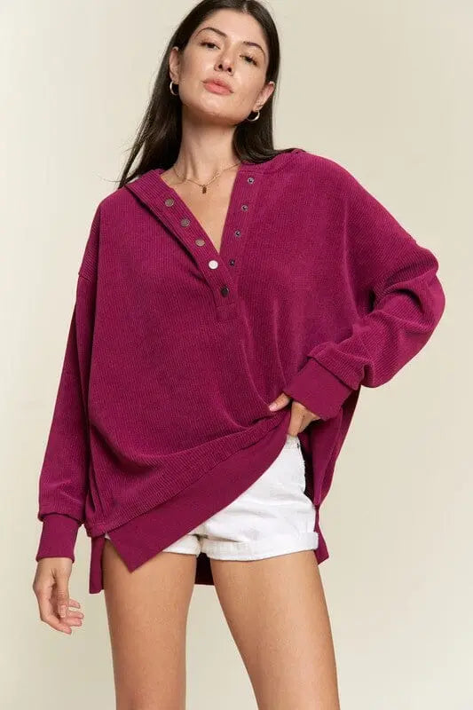 Jade By Jane Chenille Ribbed Hooded Sweatshirt chenille ribbed hoodie Jade By Jane MAGENTA S