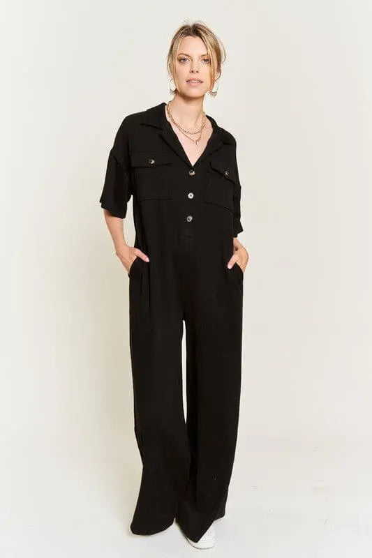 Jade By Jane Collar Shirt Wide leg Jumpsuit lounge jumpsuit Jade By Jane