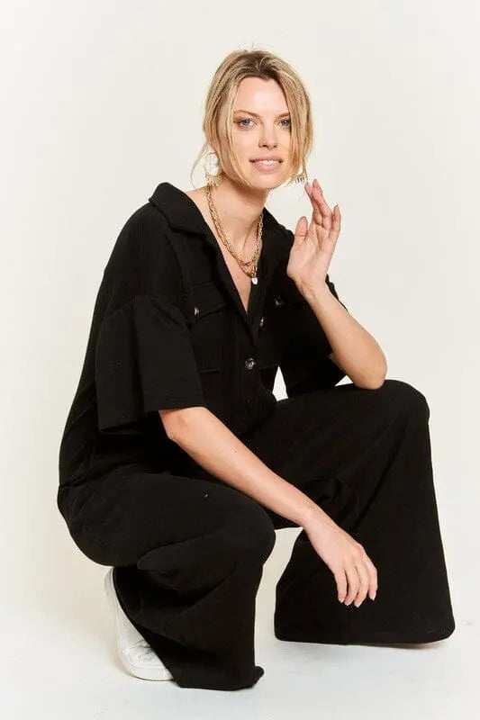 Jade By Jane Collar Shirt Wide leg Jumpsuit lounge jumpsuit Jade By Jane