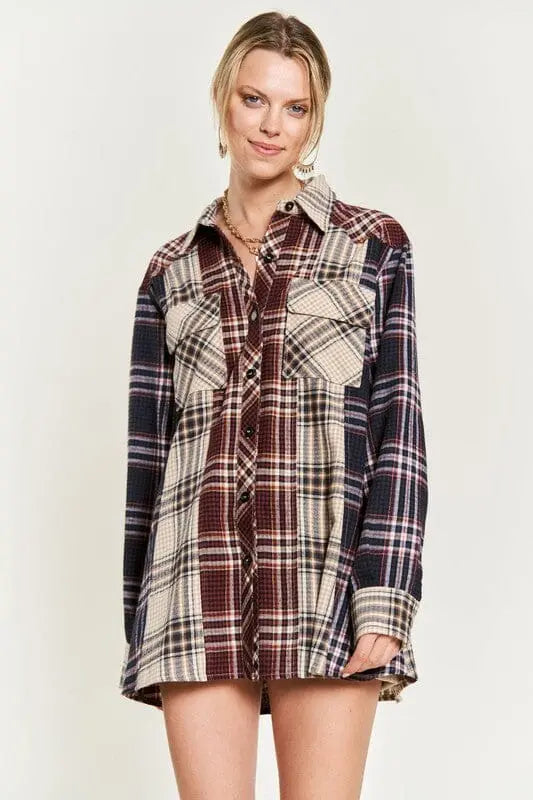 Jade By Jane Color-block Tunic Shirt tunic plaid top Jade By Jane
