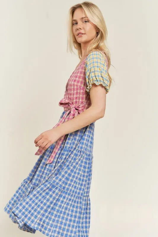 Jade By Jane Colorblock Gingham Dress gingham color block tiered dress Jade By Jane