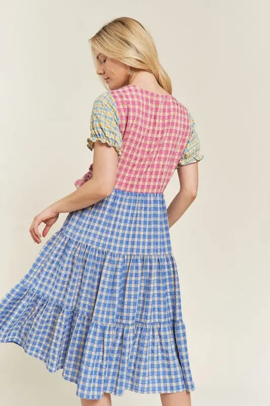 Jade By Jane Colorblock Gingham Dress gingham color block tiered dress Jade By Jane