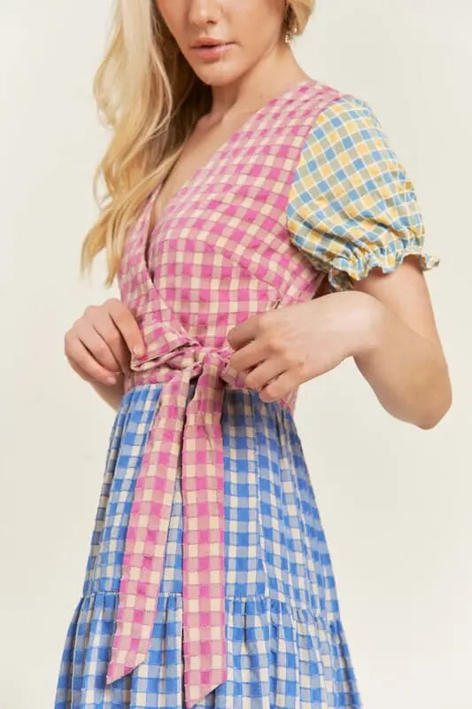 Jade By Jane Colorblock Gingham Dress gingham color block tiered dress Jade By Jane