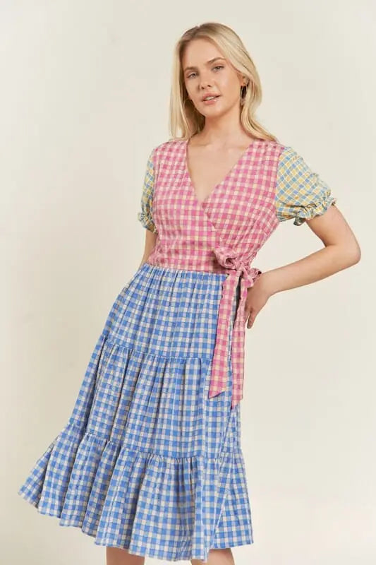 Jade By Jane Colorblock Gingham Dress gingham color block tiered dress Jade By Jane MULTI S