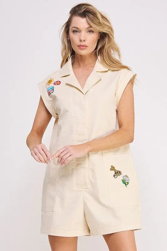 Jade By Jane Cotton Utility Romper Cotton twill utility romper Jade By Jane CREAM S