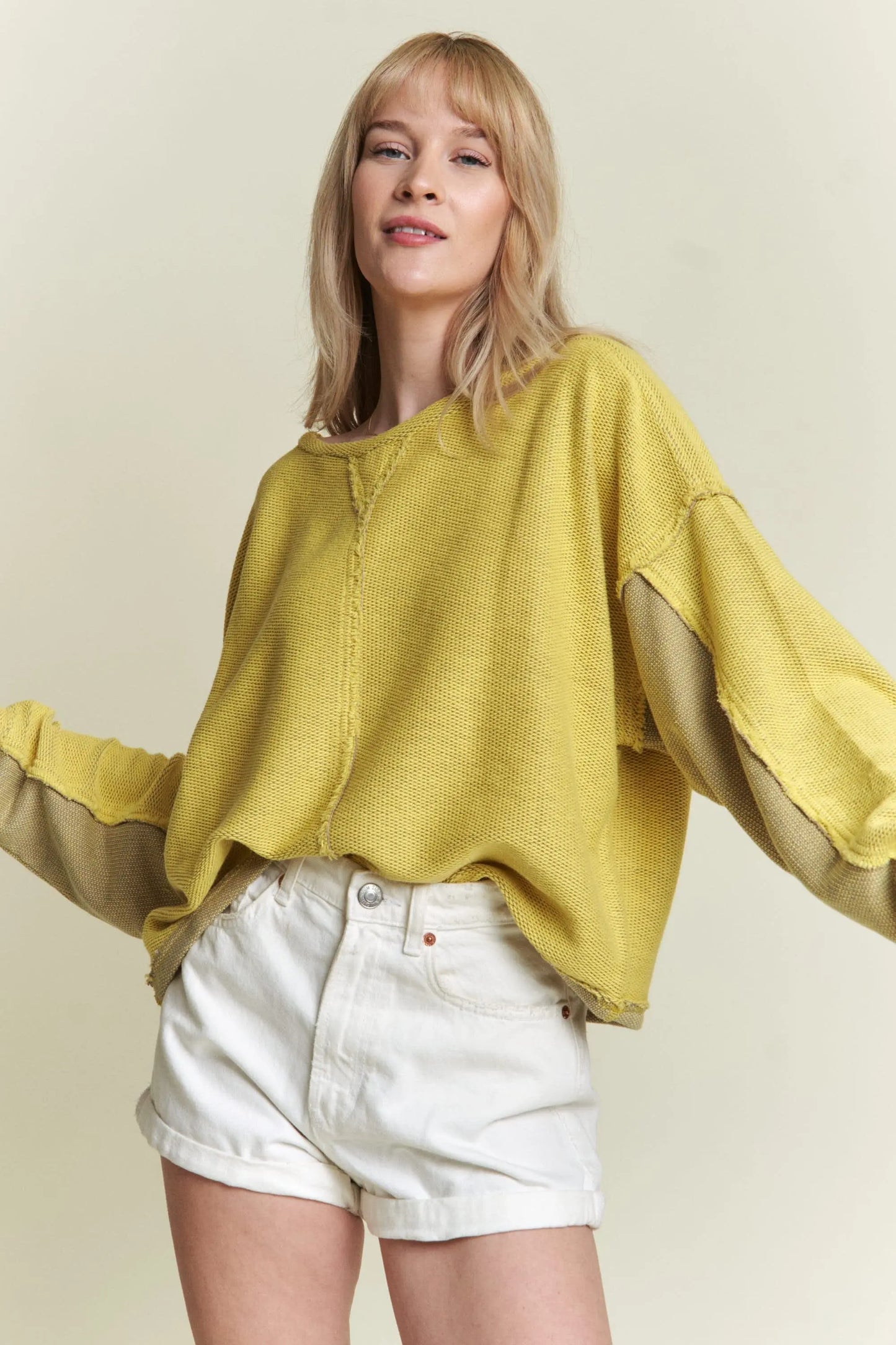 Jade By Jane Dolman Sleeve 2 Tone Casual Sweater sweater Jade By Jane Yellow S