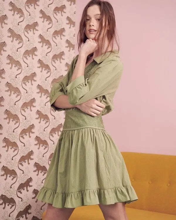 Jade By Jane Eyelet 3/4 Sleeve Mini Dress 3/4 sleeve ruffle dress Jade By Jane
