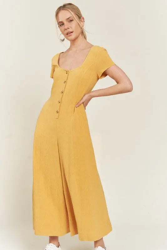 Jade By Jane Linen Button Down Jumpsuit linen jumpsuit Jade By Jane MUSTARD S