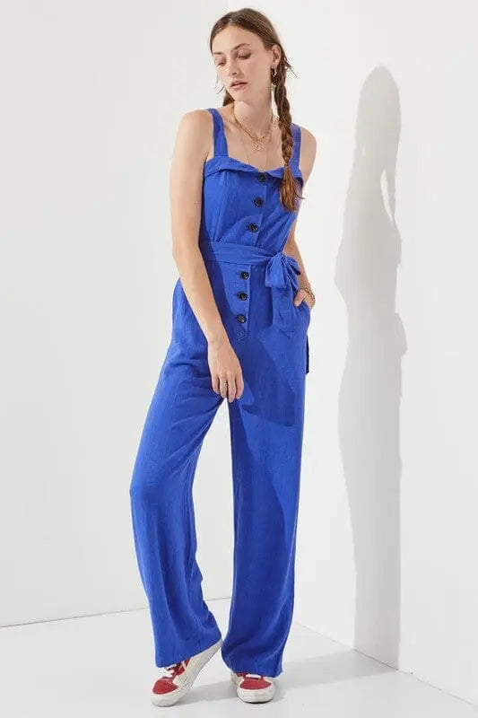Jade By Jane Linen Button Up Jumpsuit button up jumpsuit Jade By Jane ROYAL BLUE S