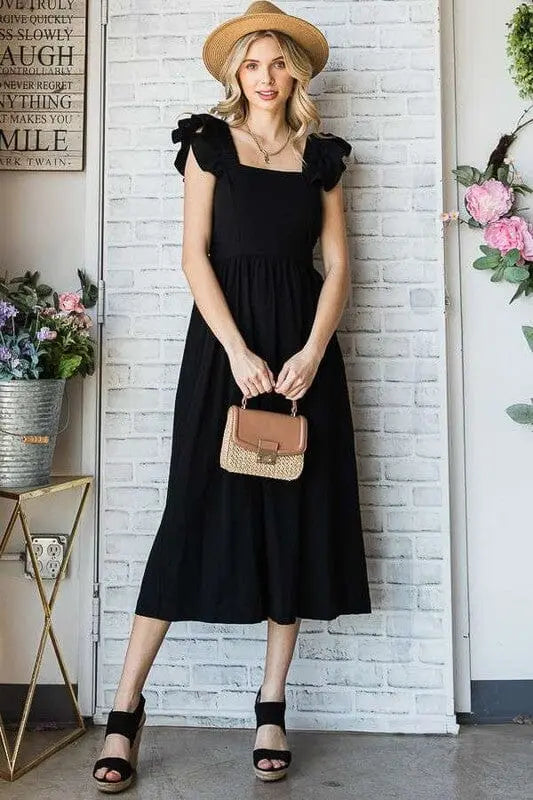 Jade By Jane Linen Ruffle Midi Dress linen cut out dress Jade By Jane BLACK S