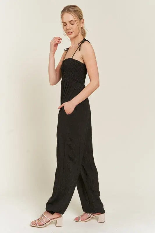 Jade By Jane Smocked Tie Strap Jumpsuit smocked jumpsuit Jade By Jane