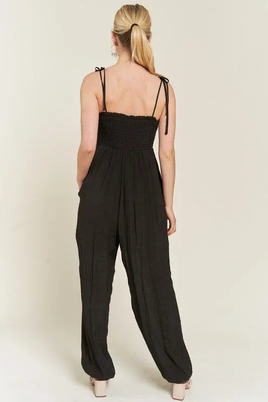 Jade By Jane Smocked Tie Strap Jumpsuit smocked jumpsuit Jade By Jane