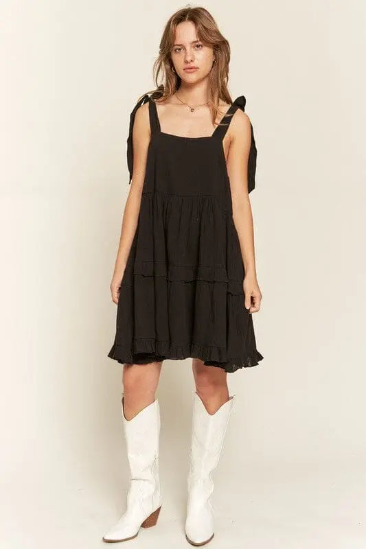 Jade By Jane Square Neck Ruffle Dress ruffle dress Jade By Jane BLACK S