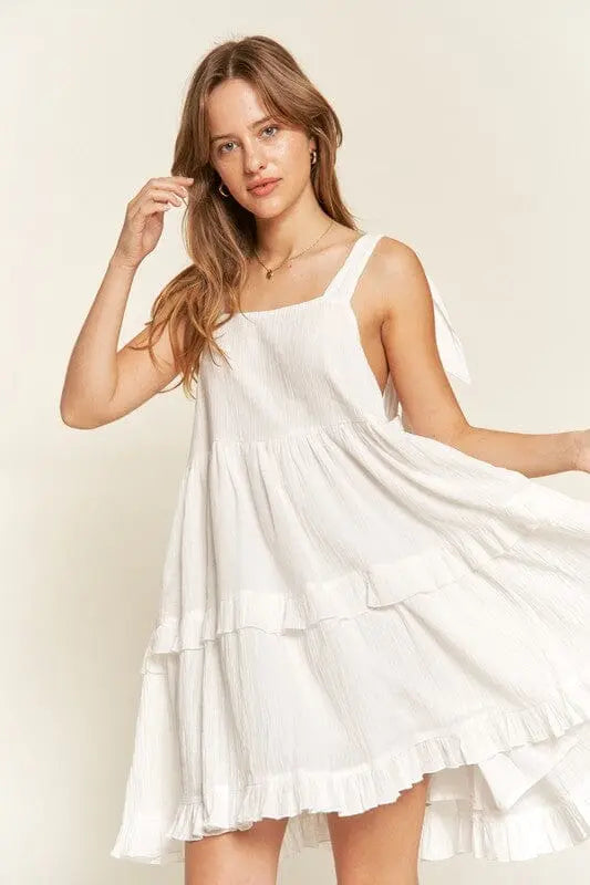 Jade By Jane Square Neck Ruffle Dress ruffle dress Jade By Jane WHITE S