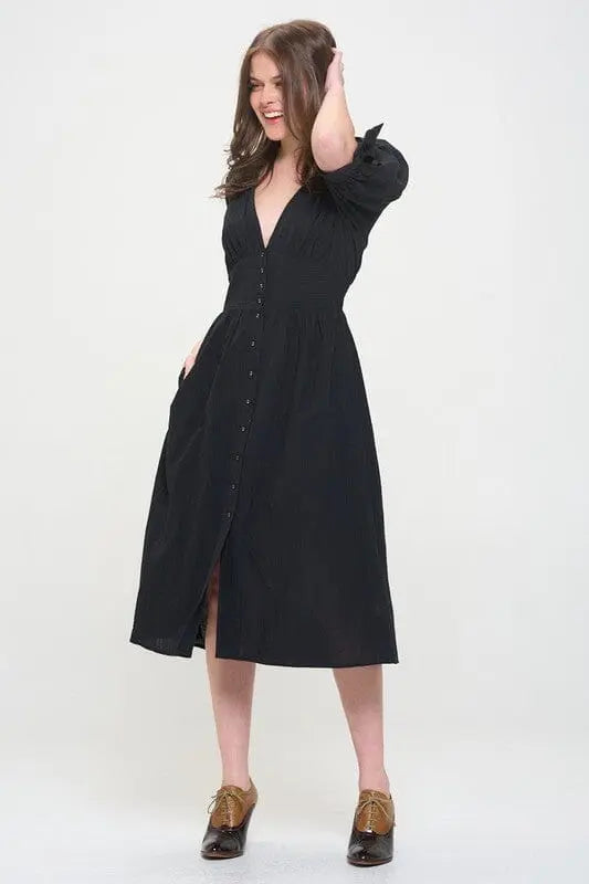 Jade By Jane Textured Button Down Midi Dress midi dress Jade By Jane