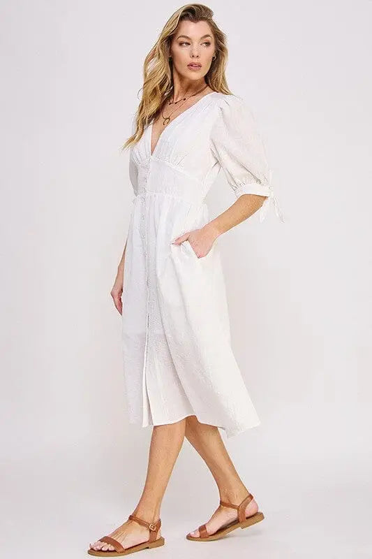 Jade By Jane Textured Button Down Midi Dress midi dress Jade By Jane OFF WHITE S