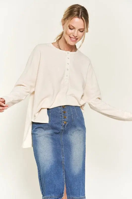 Jade By Jane Thermal Knit Pullover Top pullover knit top Jade By Jane CREAM S
