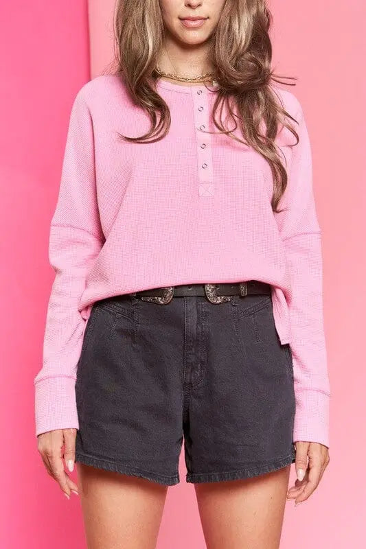 Jade By Jane Thermal Knit Pullover Top pullover knit top Jade By Jane HOT PINK S