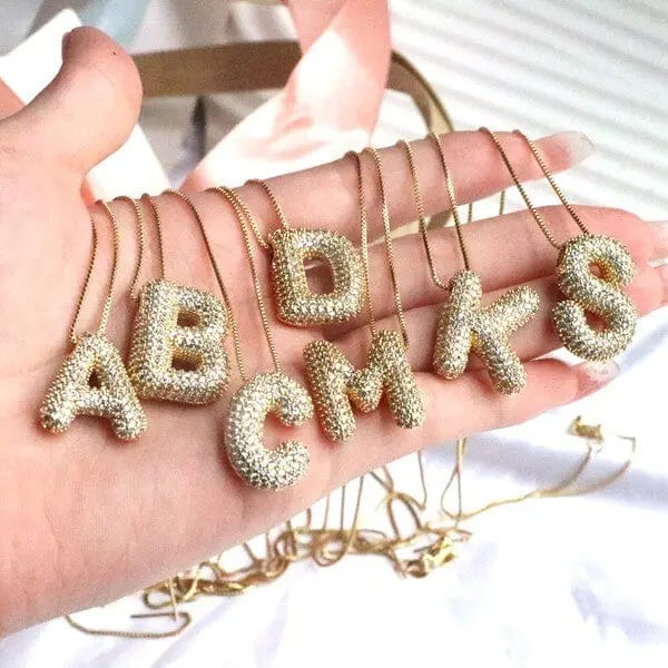 Jewel Bubble Initial Necklace Gold Silver Plating Dani & Em