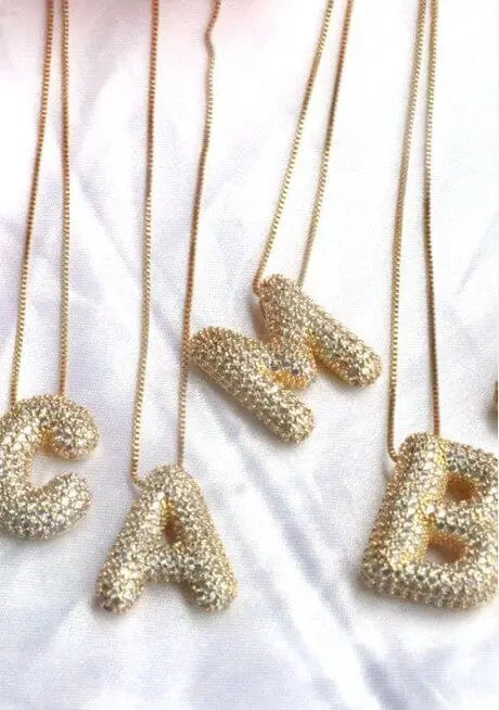 Jewel Bubble Initial Necklace Gold Silver Plating Dani & Em Gold A 1