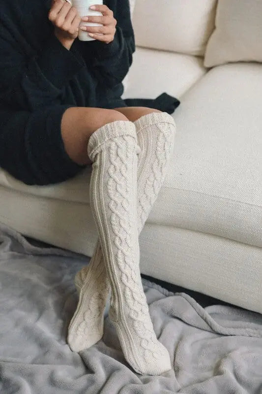 Knee High Cable Knit Socks Knee high sock Poet Street Boutique Ivory Default
