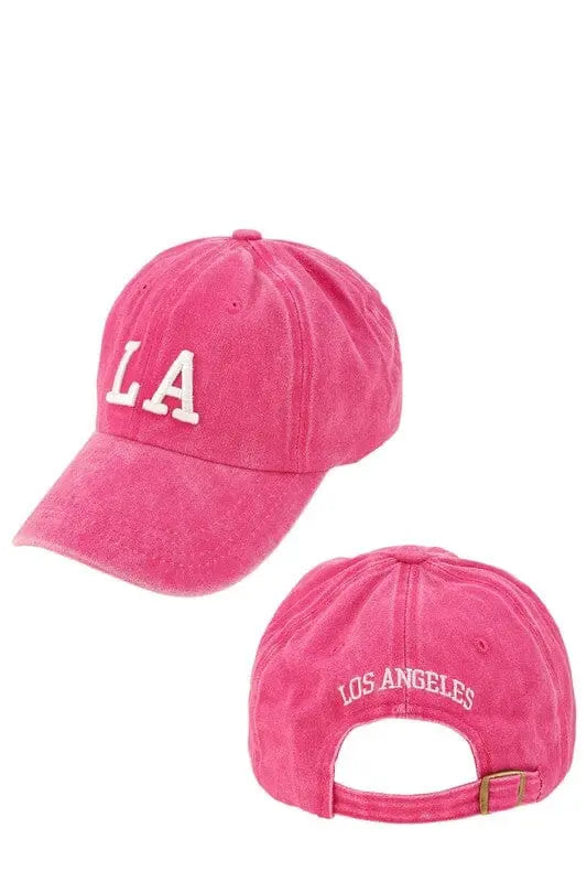 LA Embroidered Baseball Hat LA baseball cap Poet Street Boutique HOT PINK OS