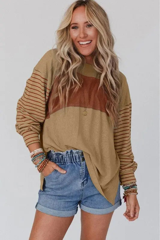 Lantern Sleeve Striped Color Block Tunic color block striped shirt Poet Street Boutique