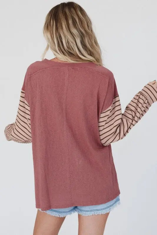 Lantern Sleeve Striped Color Block Tunic color block striped shirt Poet Street Boutique