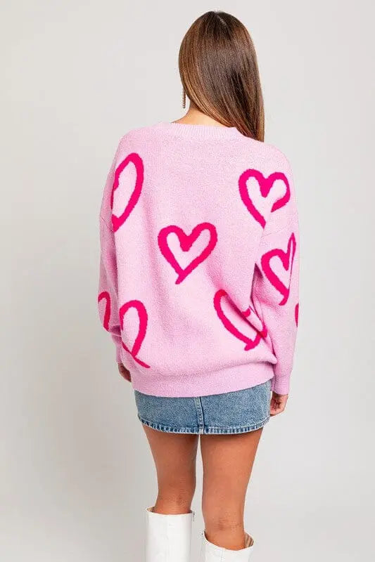 Le Lis Two Tone Pink Heart Sweater heart sweater LE LIS