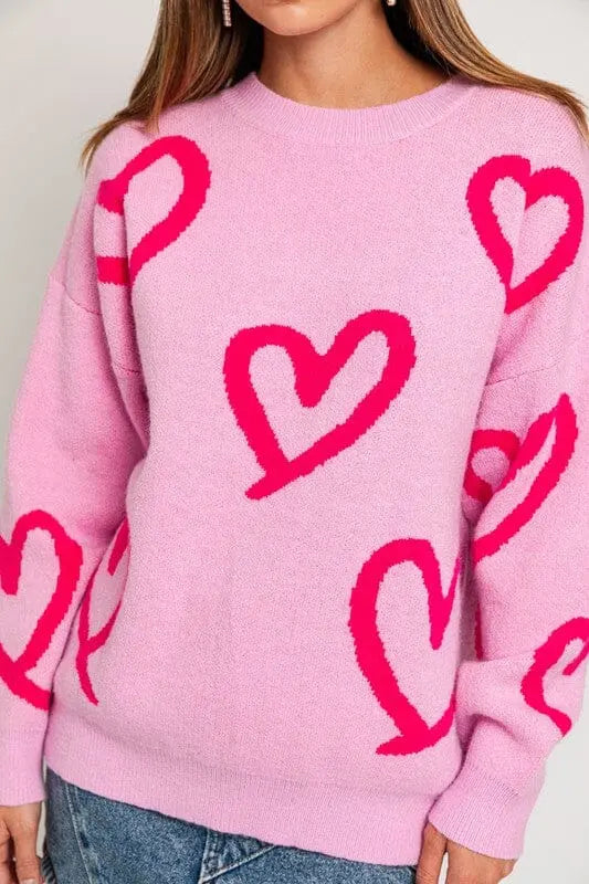 Le Lis Two Tone Pink Heart Sweater heart sweater LE LIS