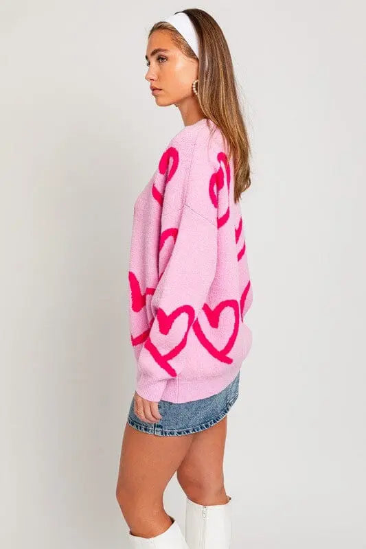 Le Lis Two Tone Pink Heart Sweater heart sweater LE LIS