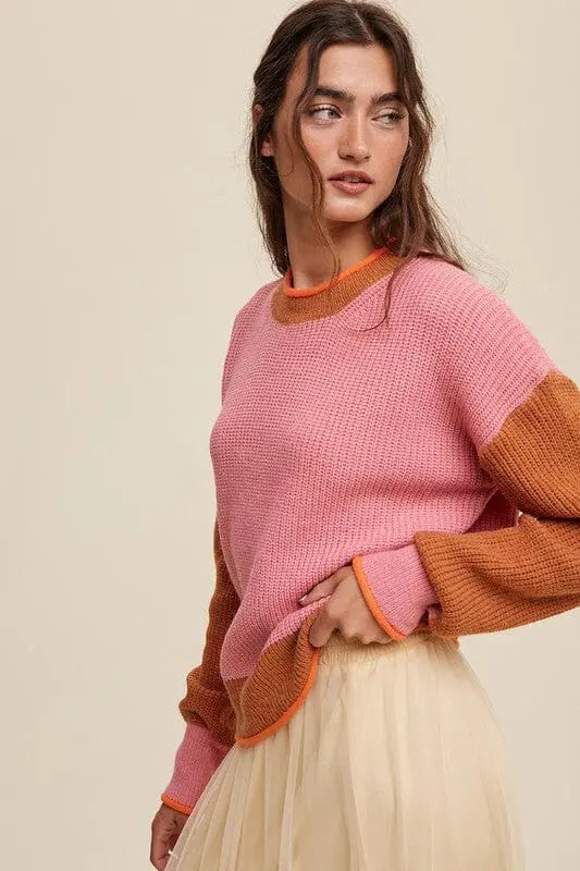 Listicle Color Block Ribbed Knit Sweater color block sweater Listicle