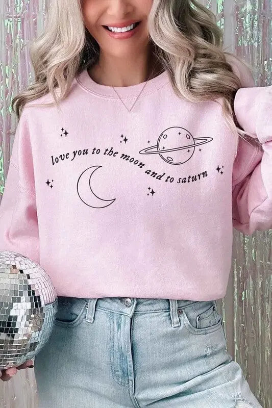 Love You To the Moon and Saturn Oversized Sweatshirt oversized graphic sweatshirt Poet Street Boutique PINK S/M