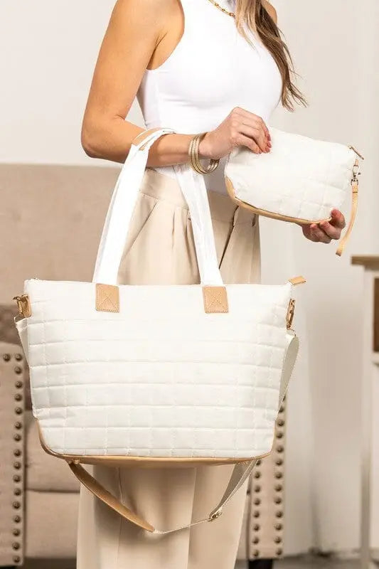 Mila Quilted Traveler Tote with Mini Clutch Aili's Corner