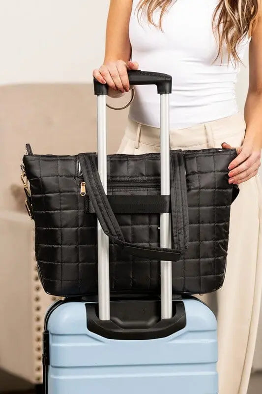 Mila Quilted Traveler Tote with Mini Clutch Aili's Corner Black OneSize