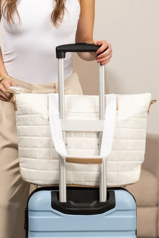 Mila Quilted Traveler Tote with Mini Clutch Aili's Corner Soft White OneSize