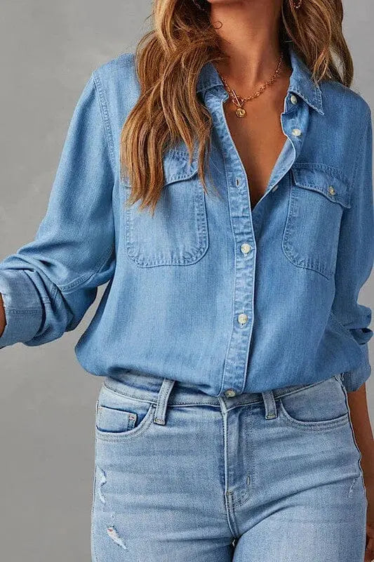 Miss Sparkling Button Down Shirt blouse Miss Sparkling Blue S