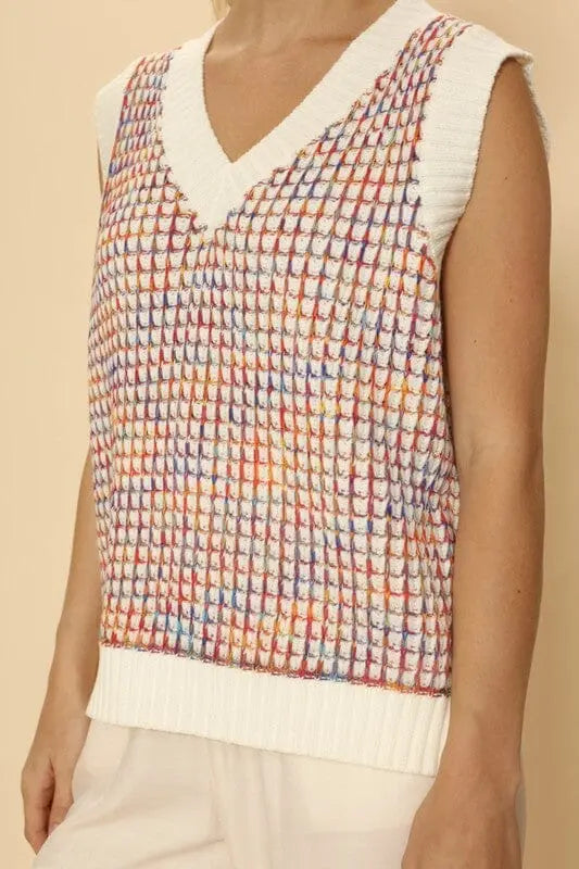Miss Sparkling Contrast Knit Vest contrast knit sweater vest Miss Sparkling