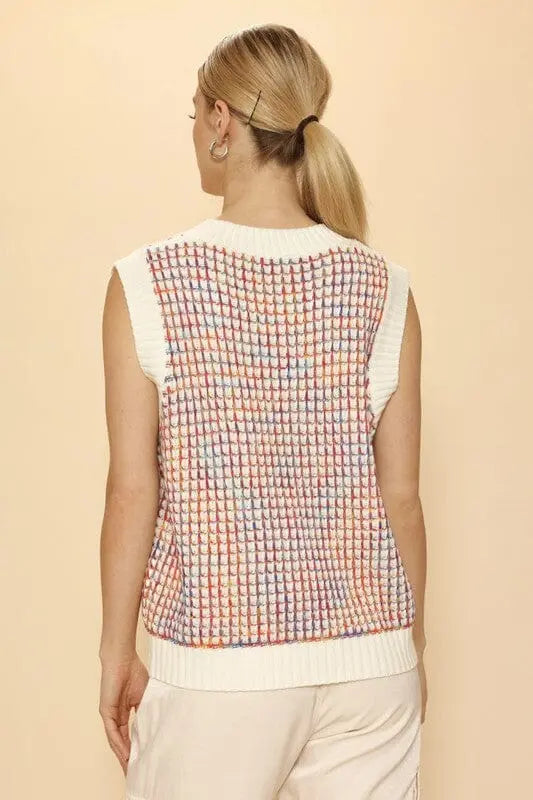 Miss Sparkling Contrast Knit Vest contrast knit sweater vest Miss Sparkling