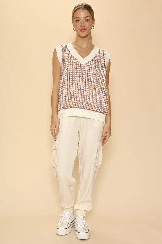 Miss Sparkling Contrast Knit Vest contrast knit sweater vest Miss Sparkling