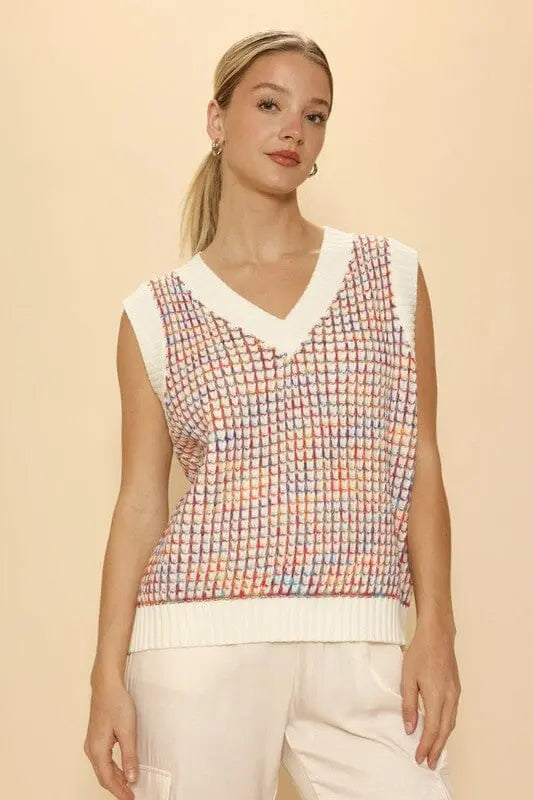 Miss Sparkling Contrast Knit Vest contrast knit sweater vest Miss Sparkling Multi S