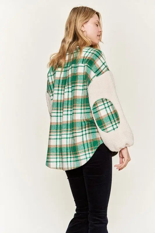 Multi plaid fuzzy sleeve jacket JJO1023 Jade By Jane