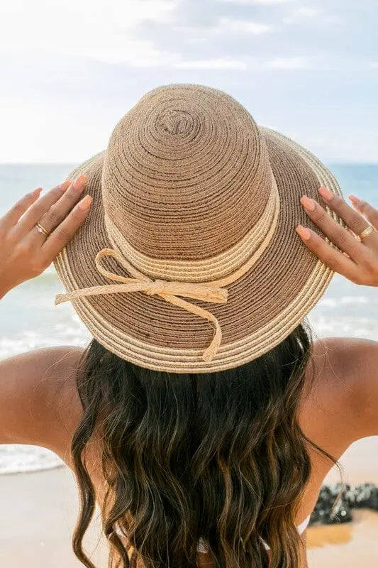 Multi-Stripe Bow Accent Sun Hat raffia bow hat Poet Street Boutique
