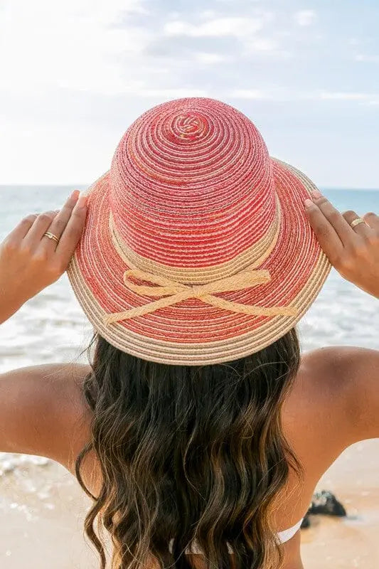 Multi-Stripe Bow Accent Sun Hat raffia bow hat Poet Street Boutique Cherry OneSize