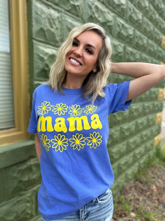 Neon Daisy Mama Tee - Blue mama floral graphic tee Poet Street Boutique Flo Blue S 