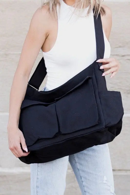 Nova Oversize Canvas Messenger Bag Aili's Corner Black OneSize