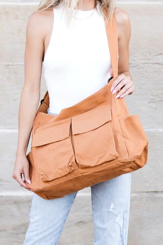 Nova Oversize Canvas Messenger Bag Aili's Corner Camel OneSize
