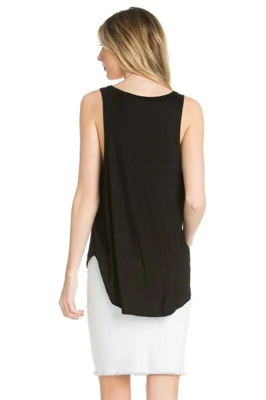 O2 Cotton High Low V-Neck Open Side Tank low side tank O2 Denim