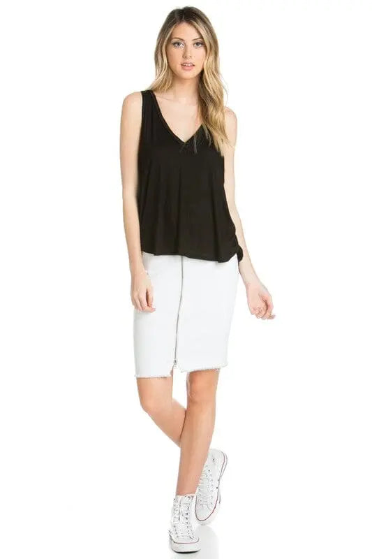 O2 Cotton High Low V-Neck Open Side Tank low side tank O2 Denim