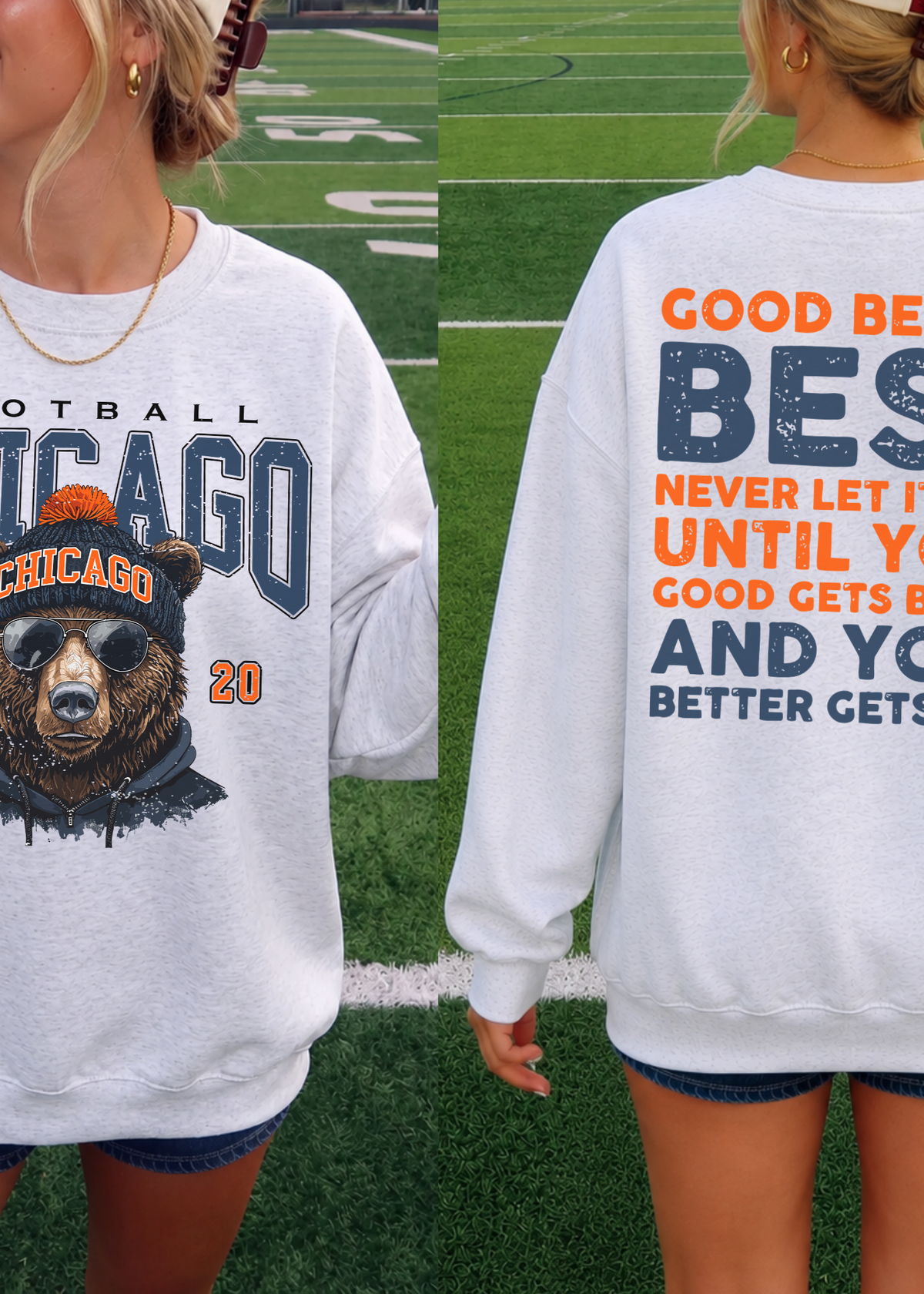 Chicago Football Bear Crewneck Sweatshirt – Good Better Best Motivational Back